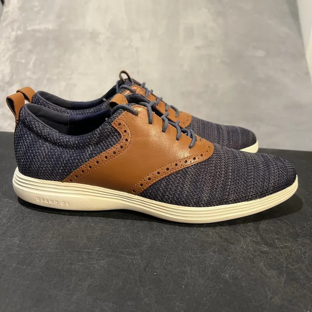 Cole Haan Grand Tour Knit Oxford Shoes Mens 11.5 Navy Brown OS Casual Sneakers
